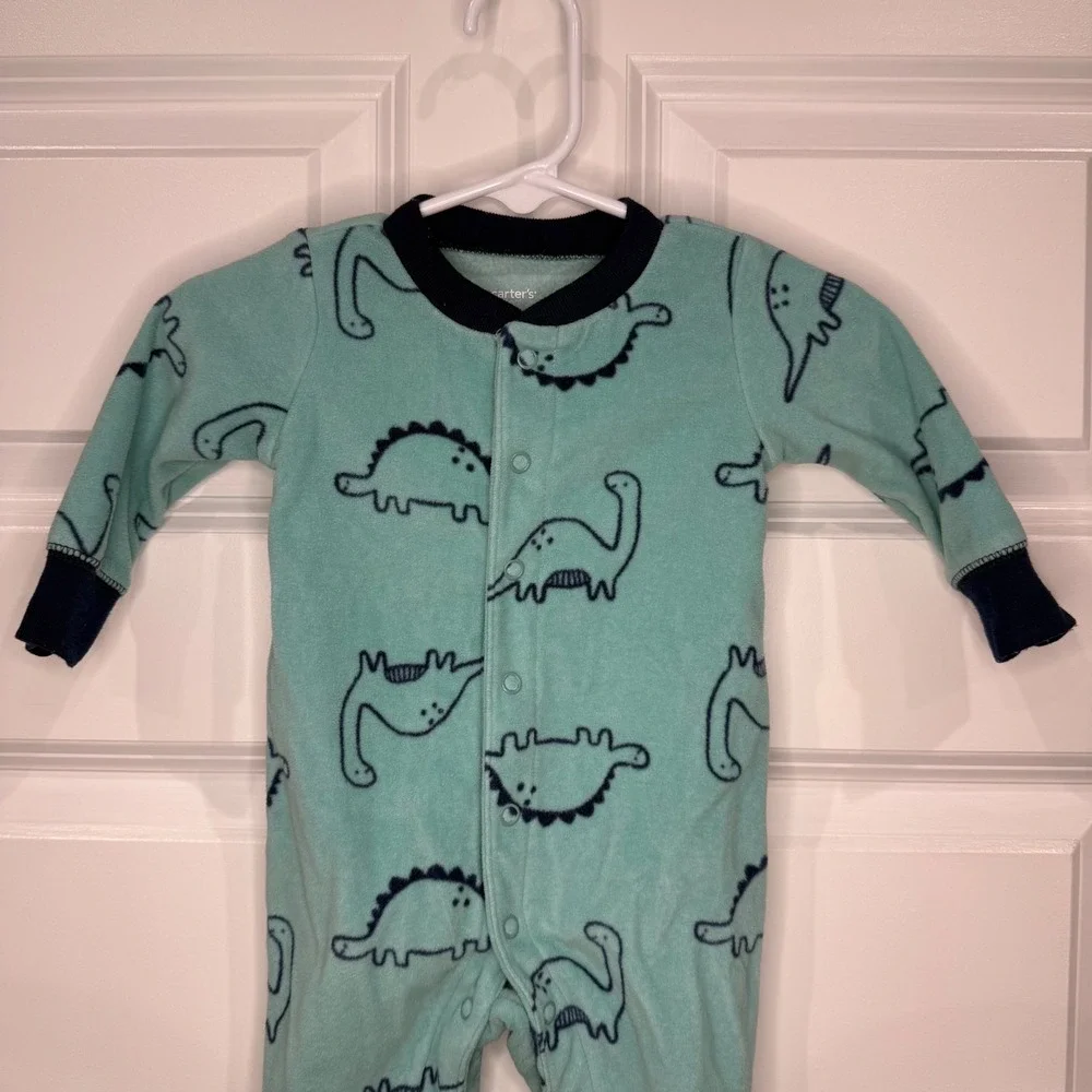 Carters Baby Fleece Footed Pajamas Teal Dinosaur Print‎ Size 3 Months